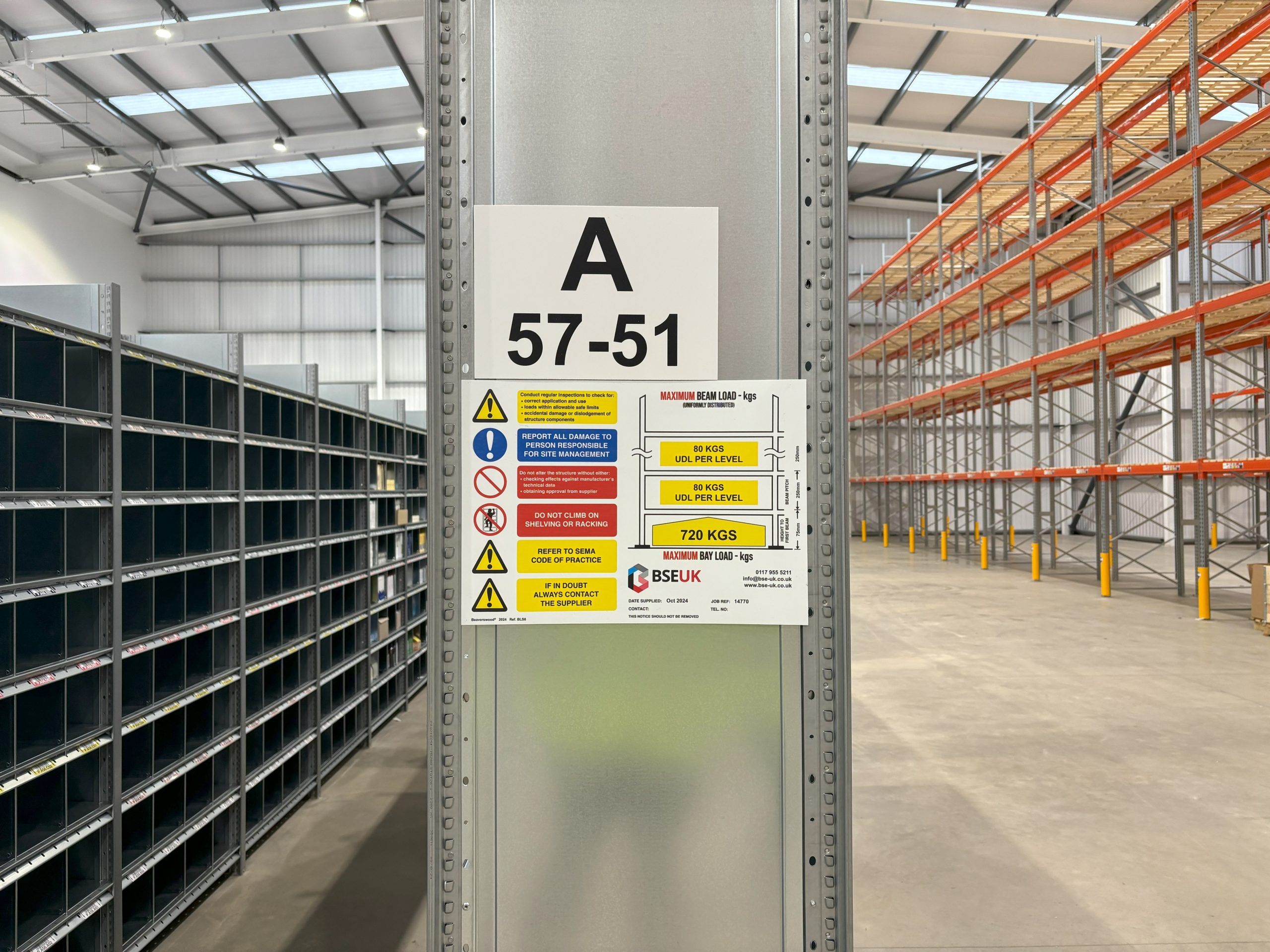Under SEMA regulations, clear load signs should be displayed on each pallet racking bay