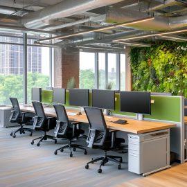 Modern office desks in a smart office interior