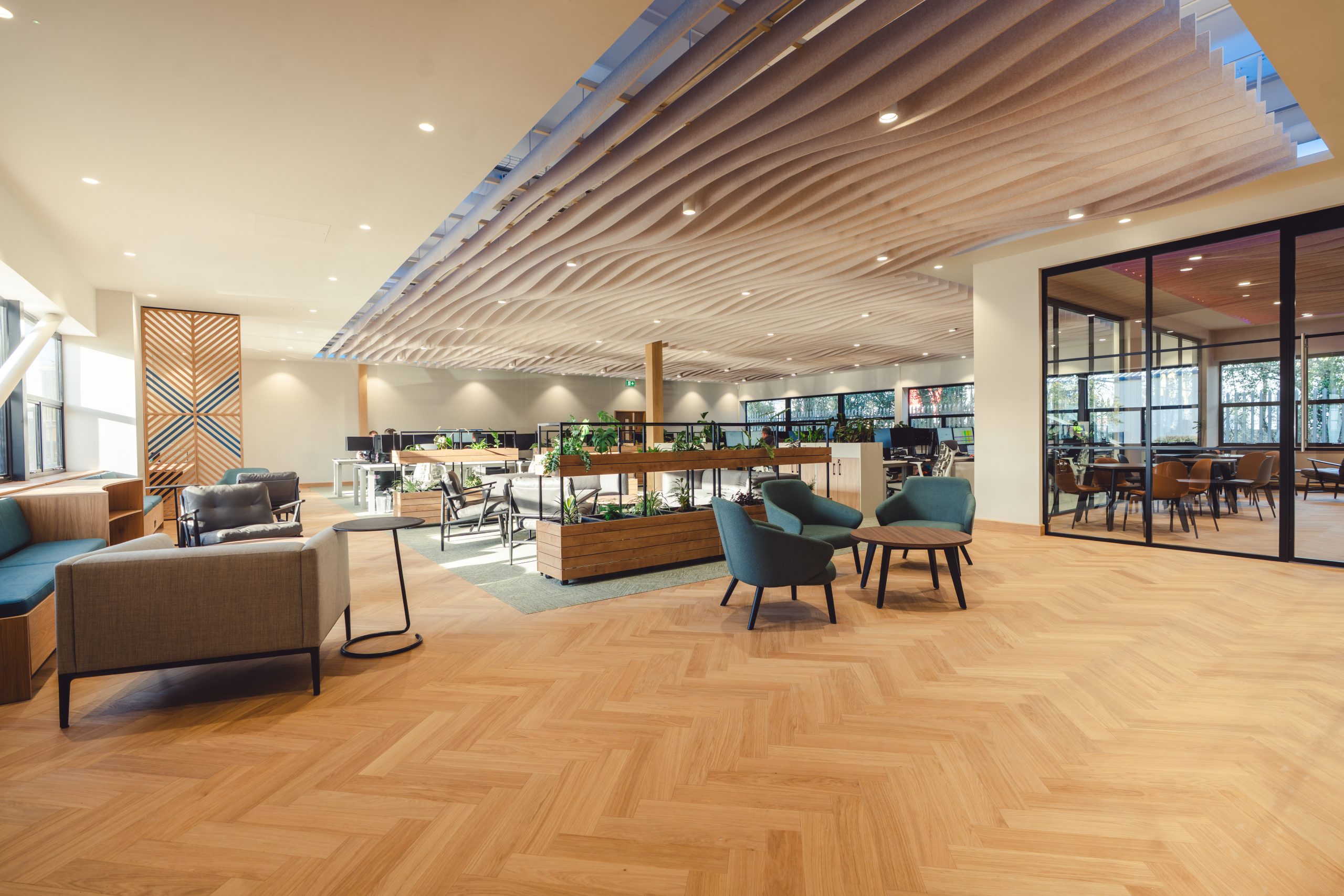 Office fit out for working desk space, breakout meeting areas and light airy meeting rooms.