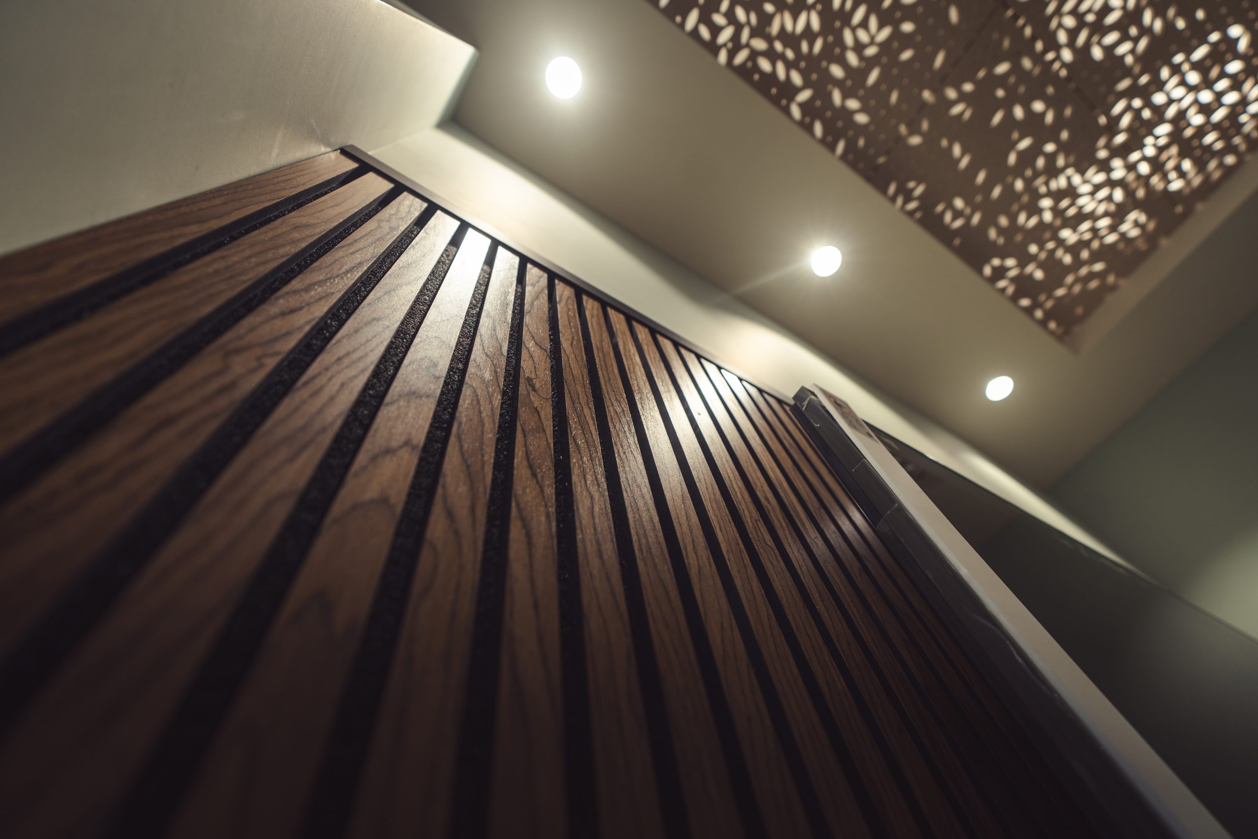 Slatted timber finishes in meeting areas for an element of acoustics management