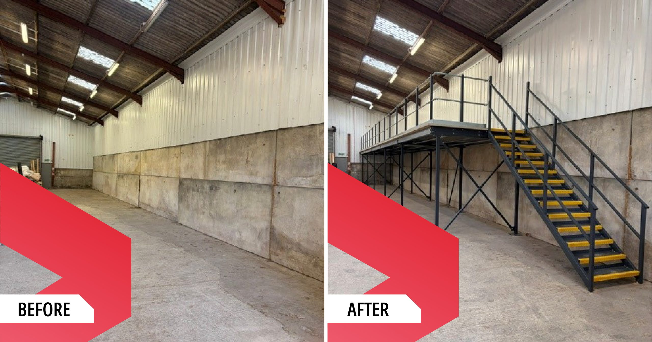 Before and After Images of A Mezzanine Floor in  warehouse 