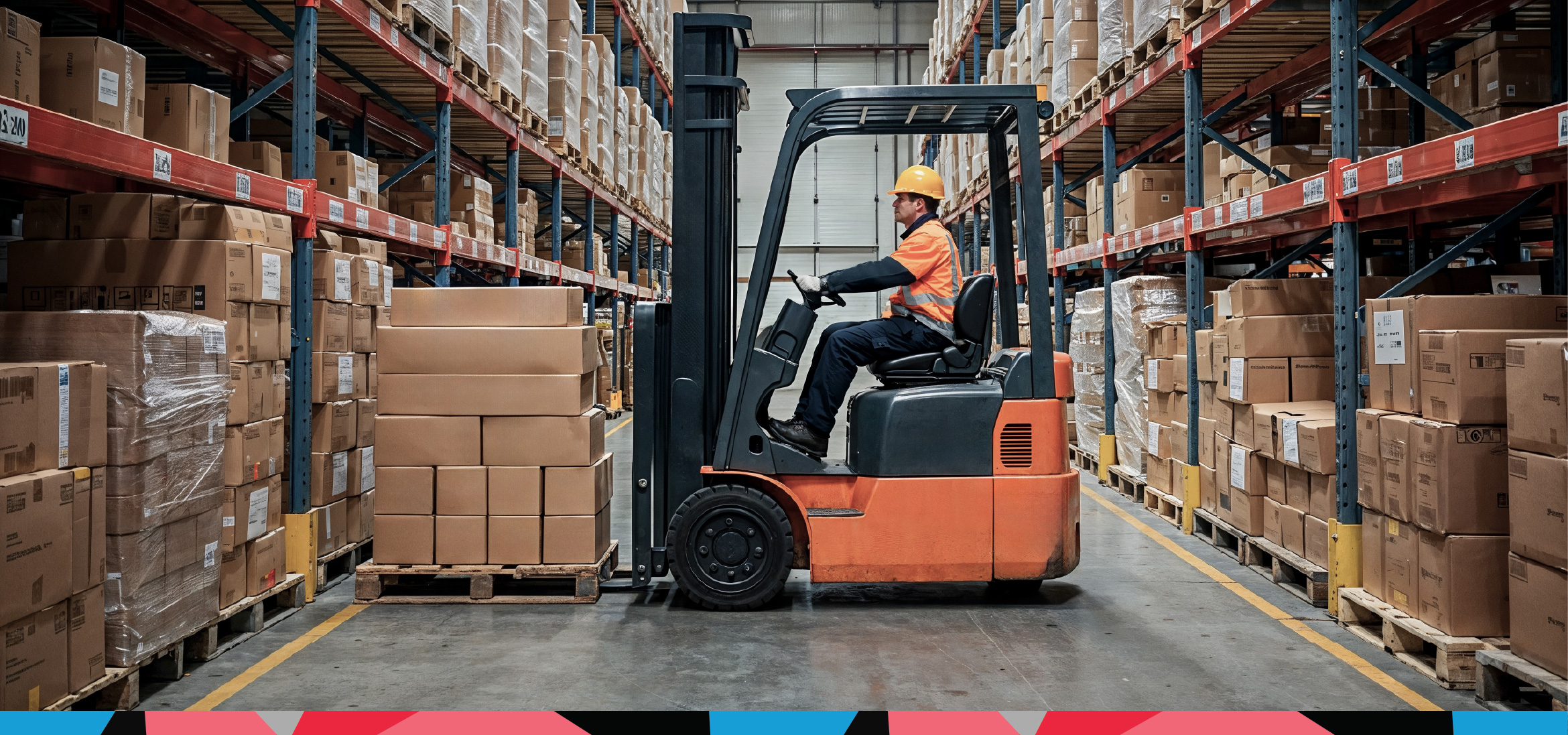 Counterbalance forklift offloading pallets into a warehouse racking bay, illustrating training, documentation, and safe operational practices for compliance with UK warehouse racking regulations.