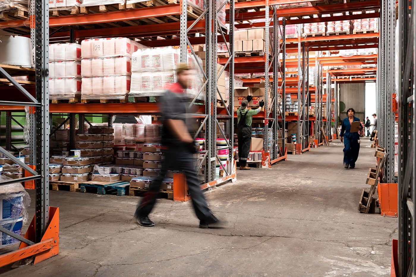orange and galvanised warehouse pallet racking system