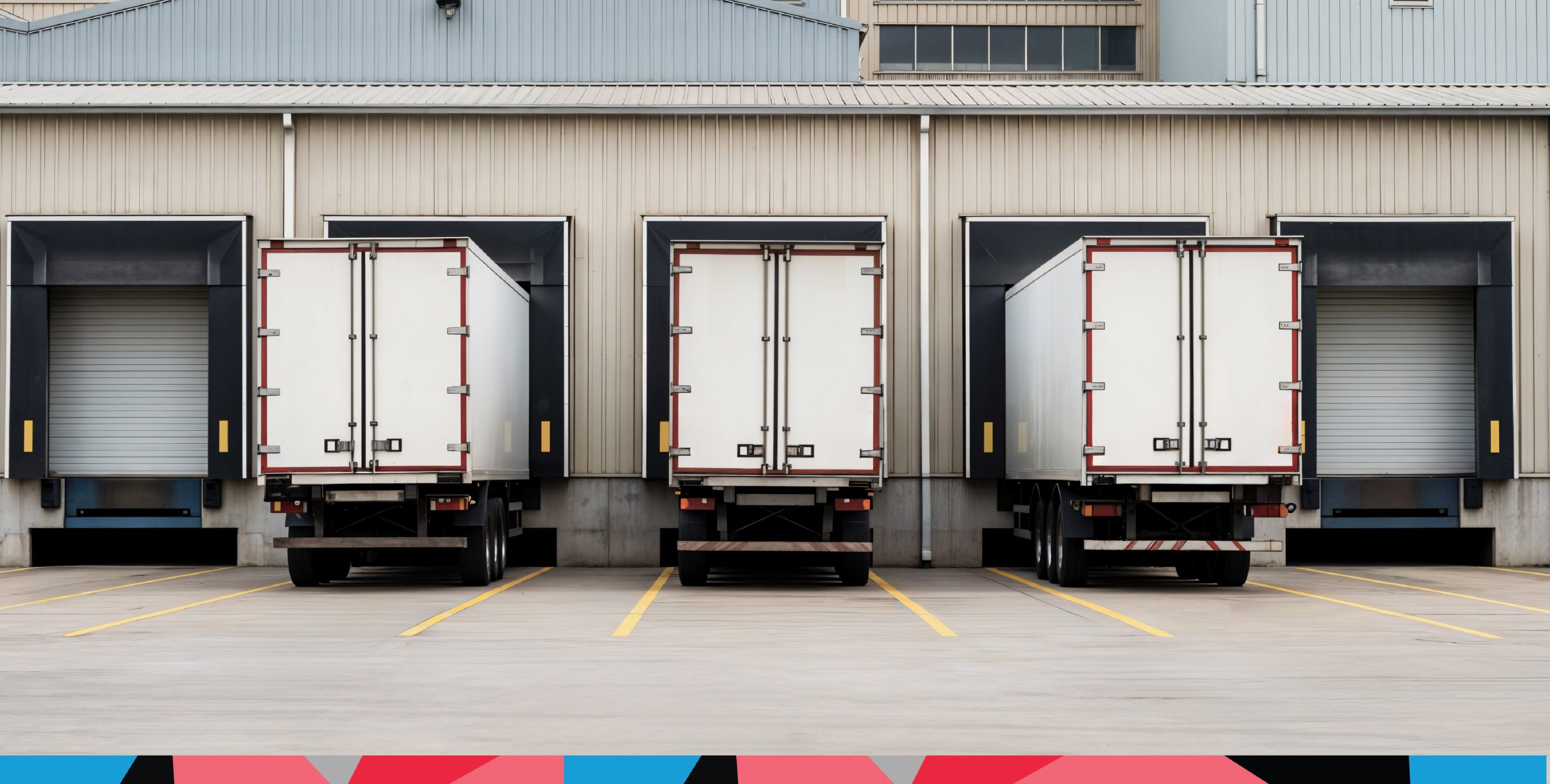 lorries offloading into a warehouse docking bay