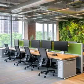 Modern office desks in a smart office interior