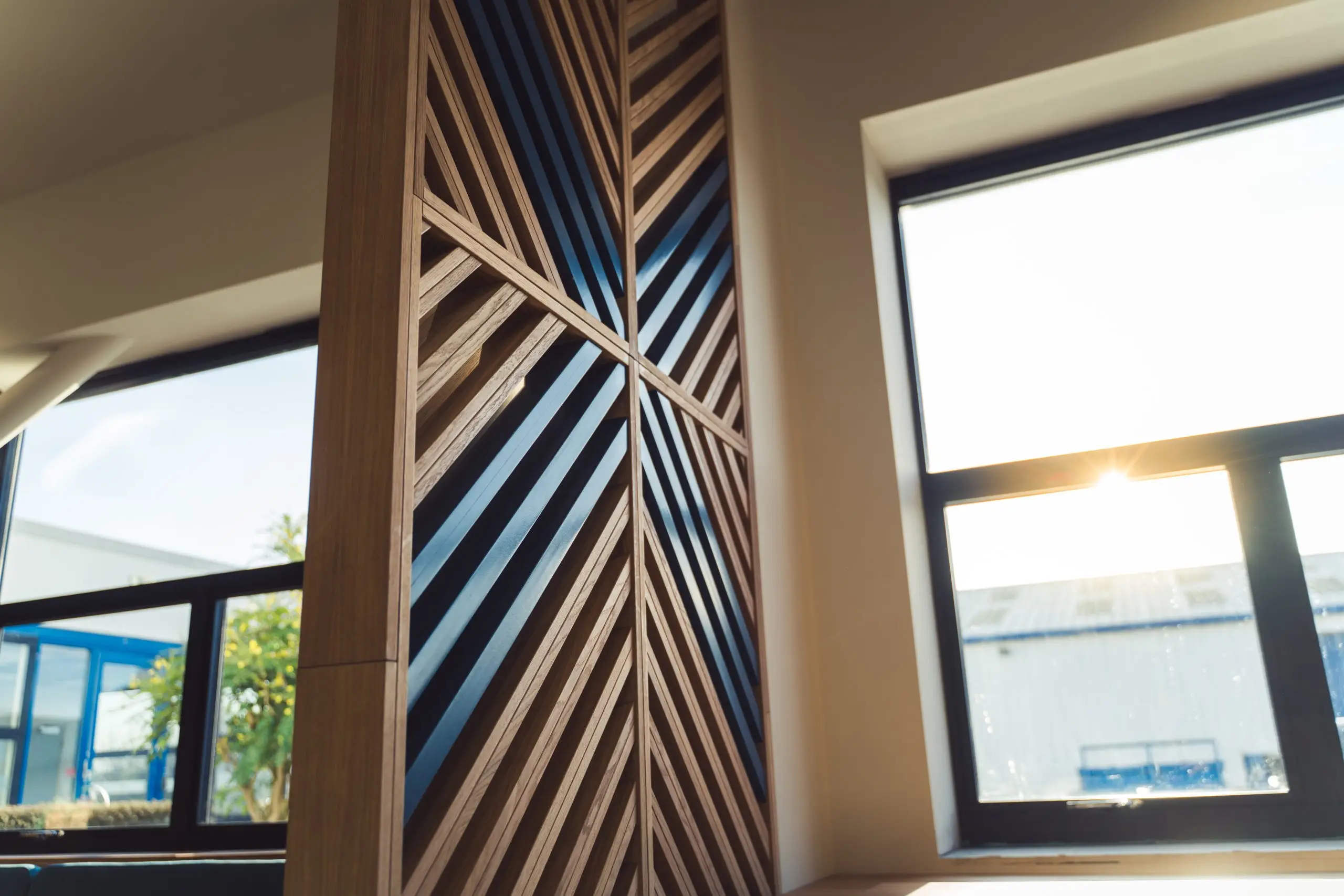 Timber dividers with geometric shapes for a modern touch