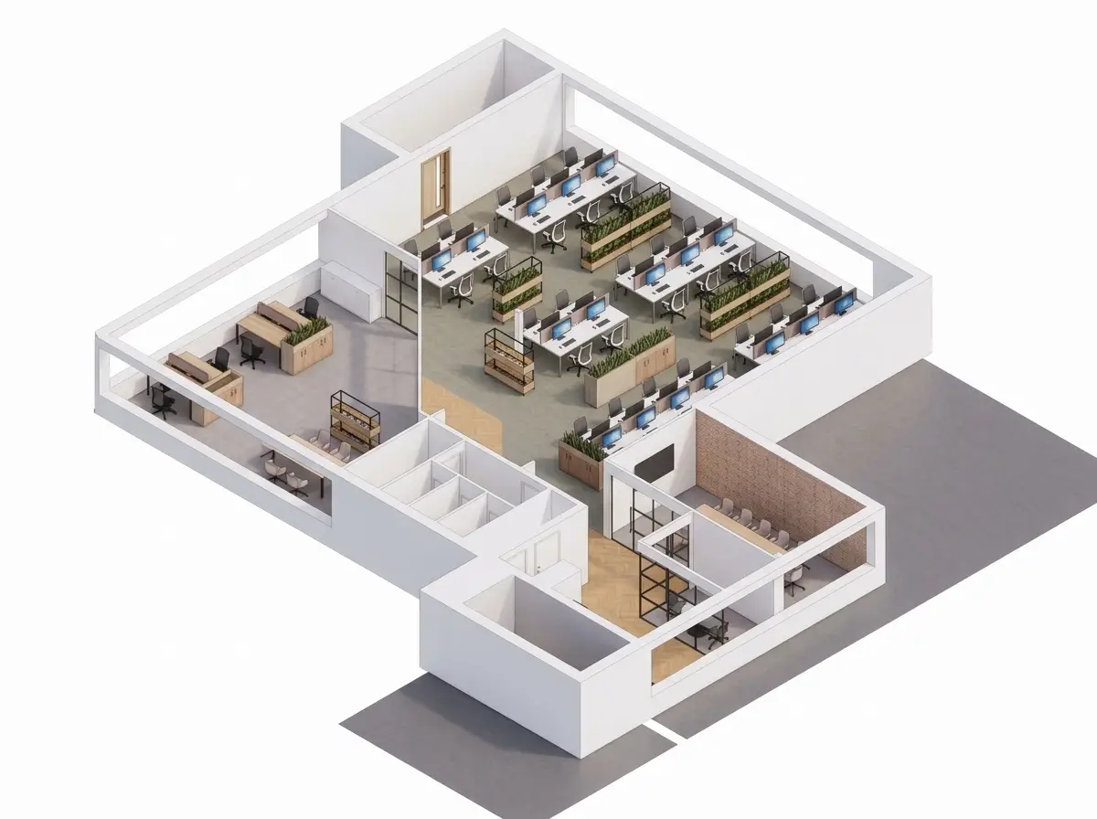 office space planning with 3D renders